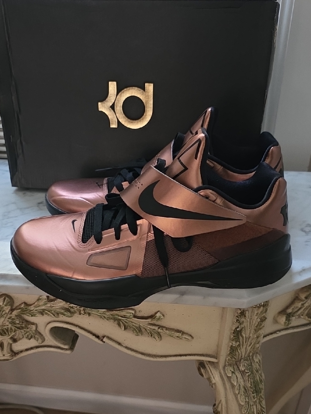 Nike KD IV Copper and Black 9.5m Low-Top Basketball Sneakers Used